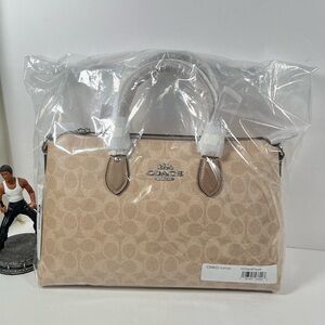 COACH CW422 Georgia Satchel Bag In Signature Canvas & Leather Gold/Sand/Taupe
